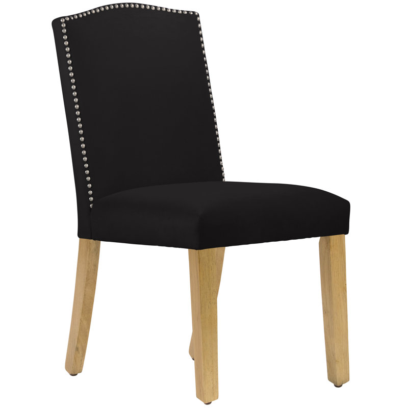 Nadia 20'' H Upholstered Dining Chair, Classic Black Performance Velvet, Natural Wood
