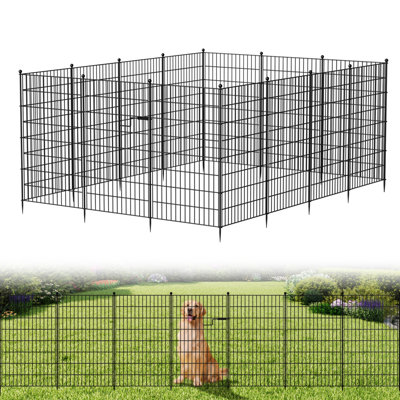 No‑Dig Metal Garden Fence with Lockable Gate, Rust‑Proof Temporary Dog & Animal Barrier Fence for Backyard