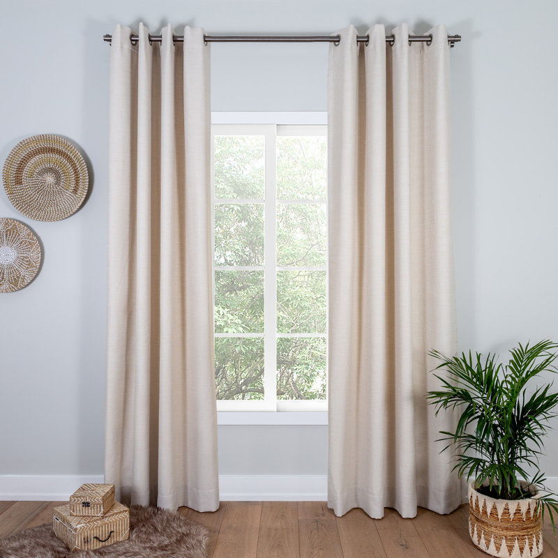 Paire de rideaux unis avec œillets, Beige, L 64 po x L 90 po