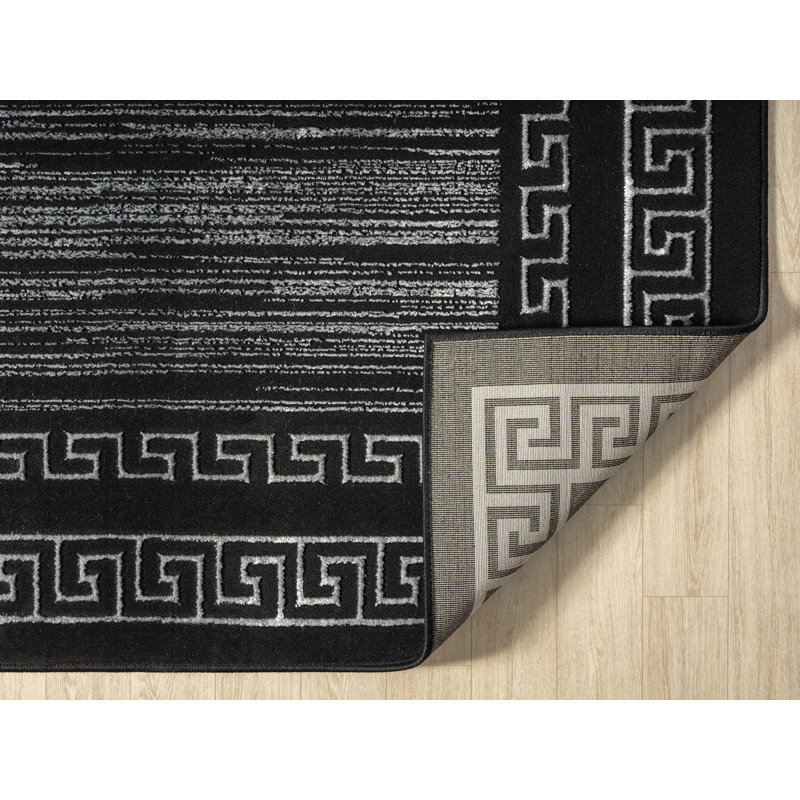 Ksamil Geometric Abstract Area Rug In Black/Gold, Rectangle 3'7" x 5'6"
