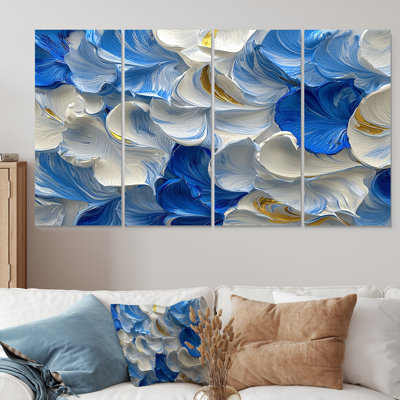 Ocean Blue Delicate Flower Petals IV - Flowers Wall Art - Modern Wall Art Set 4 Piece