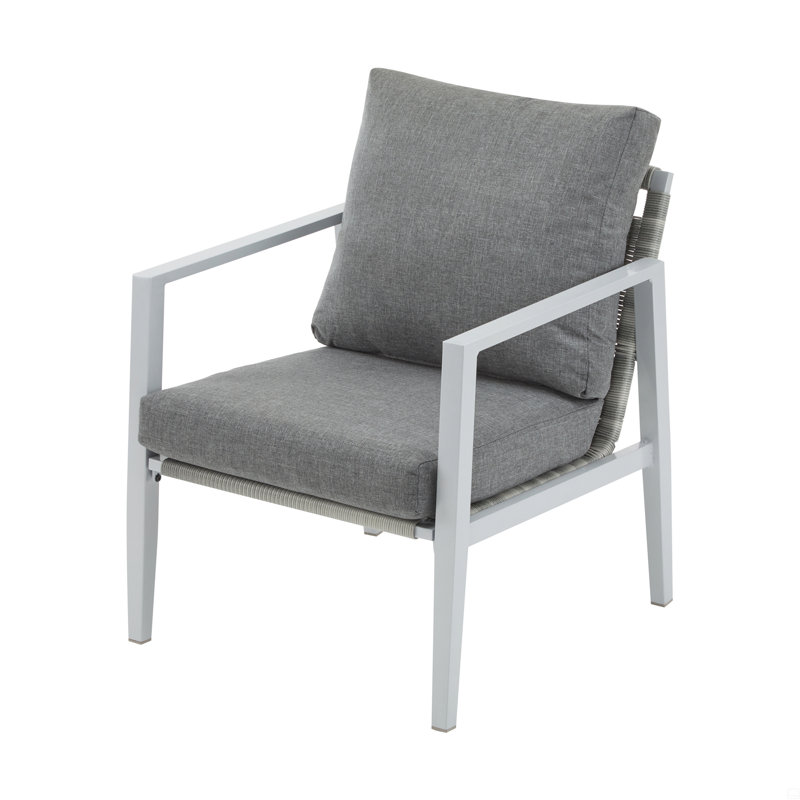 Aluminum Lounge Chair With Sleek Rope Accents And Comfortable Cushions, Silver