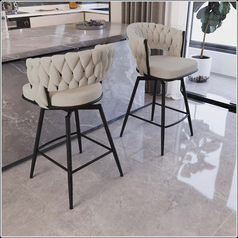 Tabourets de comptoir Gunnar, Blanc, Tabouret de comptoir (siège d'une hauteur de 25,9