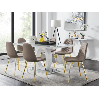 Scottsmoor Modern High Gloss Halo 6 Seater Dining Table Set with Luxury Faux Leather Dining Chairs