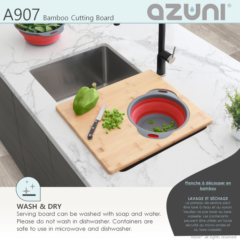 Azuni 18-inch Bamboo Cutting Board with Silicone Colander and Bowl Set