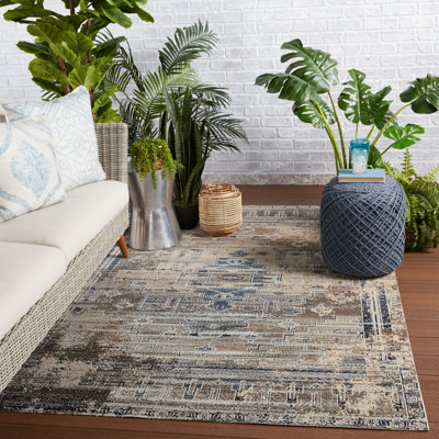 Jaipur Living Cicero Indoor/ Outdoor Medallion Taupe/ Blue Runner Rug (2'8"X10')