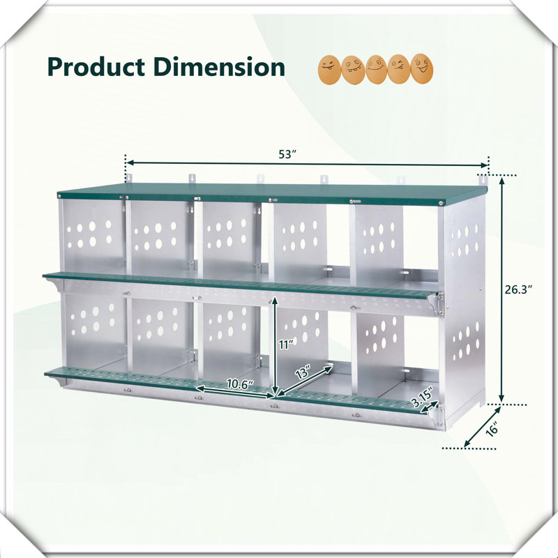 Poulailler en métal galvanisé aéré à 10 baies