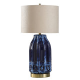 Lyall Table Lamp - Navy Reactive Glaze on Ceramic Body with Brass Base - Beige Shade