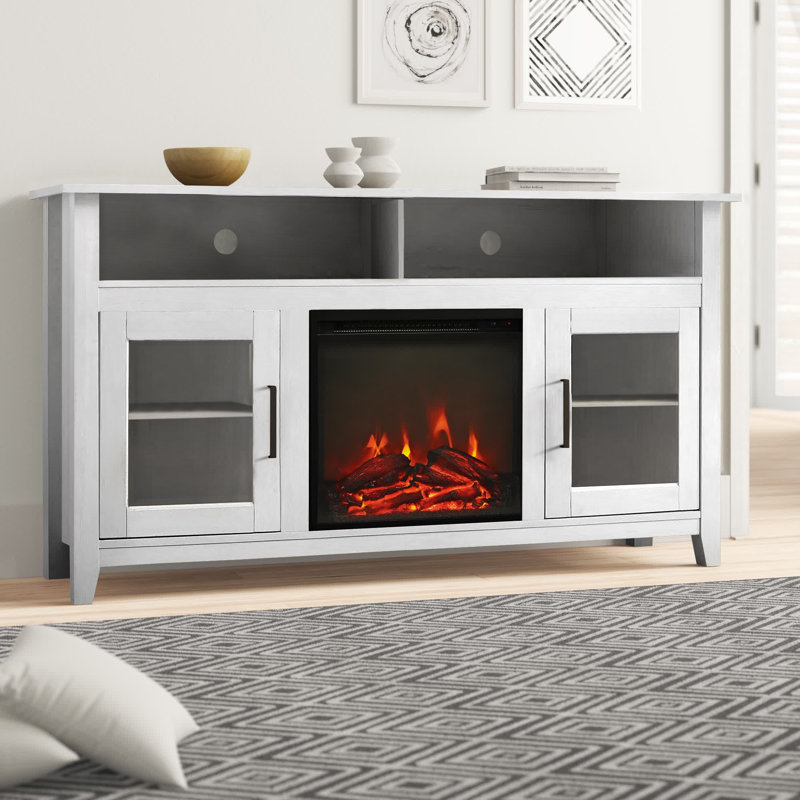 Meuble télé avec foyer électrique pour téléviseur de 65 po ou moins Kohn, Blanc brossé