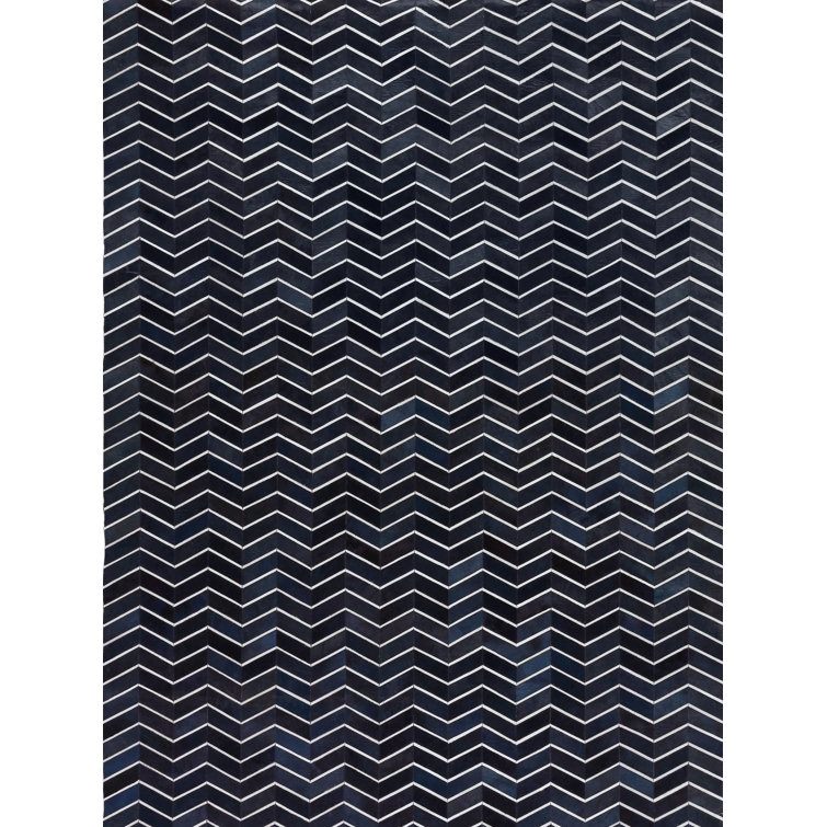 Natural Hide Cowhide Chevron Area Rug in Blue