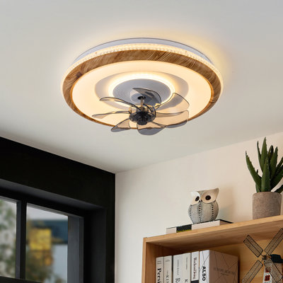 19" Modern Wood-Grain LED Flush Mount Fandelier