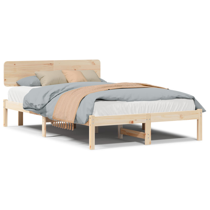 Vidaxl Bed Frame With Headboard Solid Pine Wood, 140 x 190cm, Natural