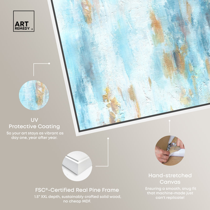 Blue and White Abstract Canvas Print with Wooden Frame, 25" x 17"
