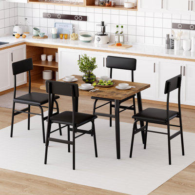5 Piece Dining Table Set for 4 with 4 Upholstered Chairs, Space-Saving Kitchen Set