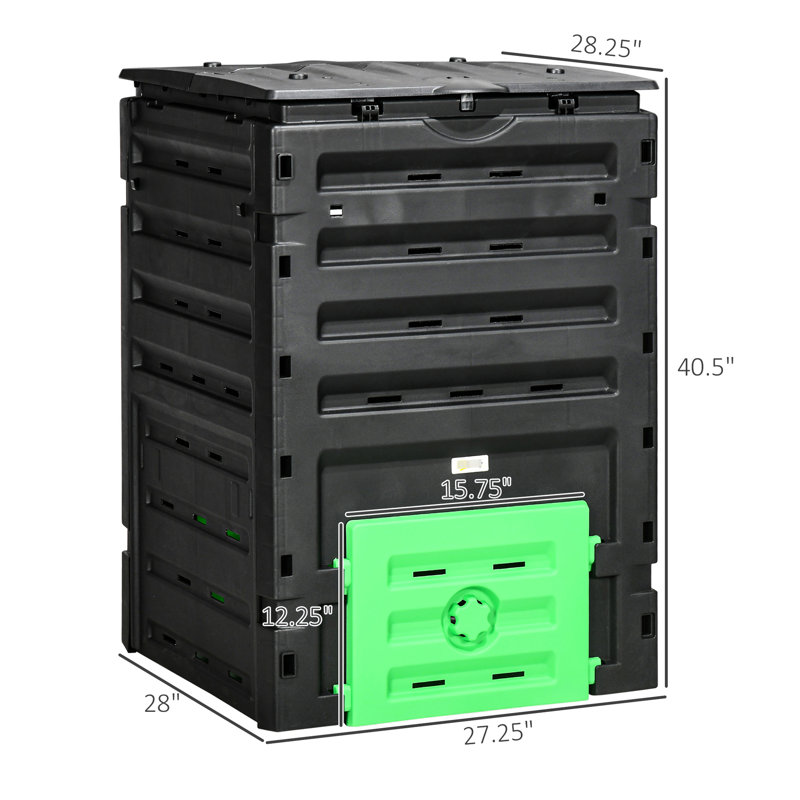 Composteur 120 gallons par -, 80 évents pour compost dense, 2 portes coulissantes, robustes et légères, fabrication rapide de type bac noir,