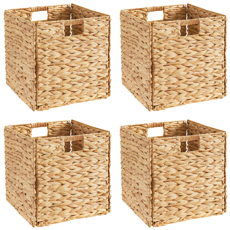 Cornetta Water Hyacinth Foldable Storage Wicker Bins Basket, 13" H x 13" W x 13" D