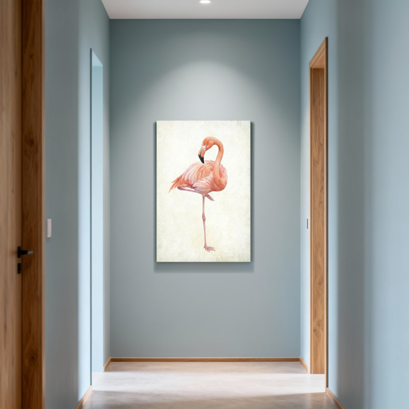 Animaux, flamant rose debout sur une patte, plumes roses, H 48 po x l 32 po