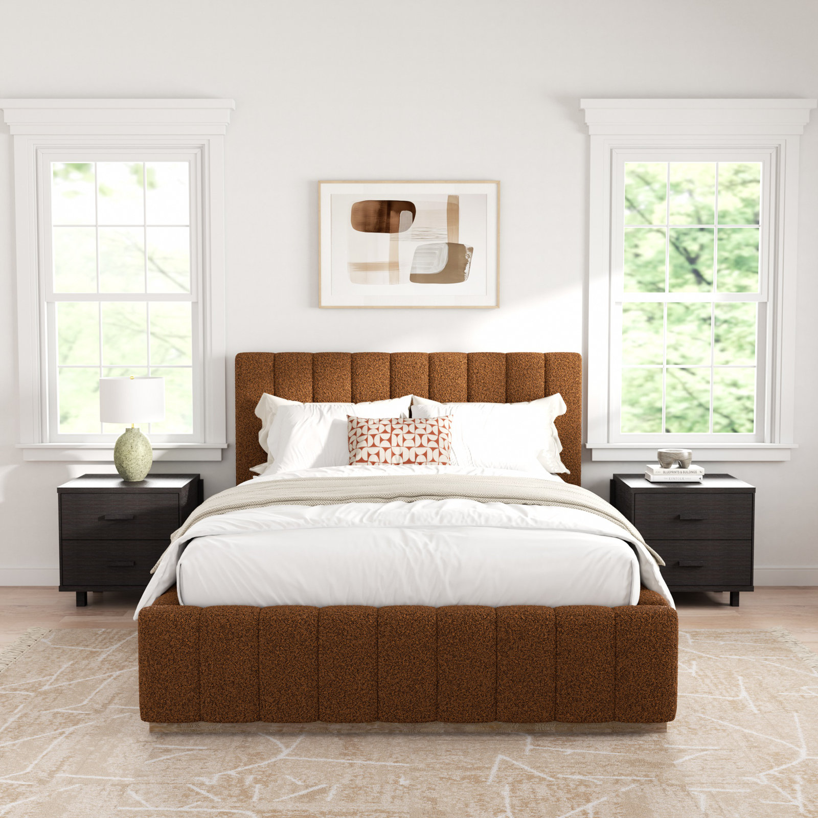 Upholstered Platform Bed, Brown, Full / Double