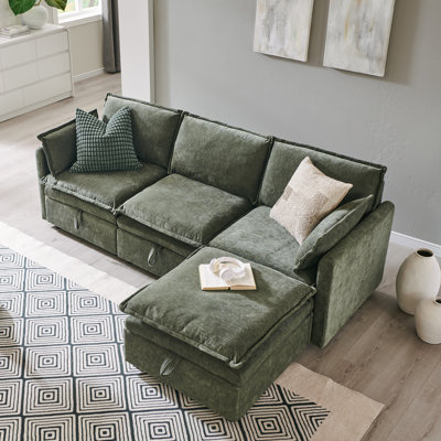 Canapé modulaire moderne de 89 po avec grand espace de rangement, canapé modulaire en U en chenille avec coussins de siège profonds et coussins décoratifs