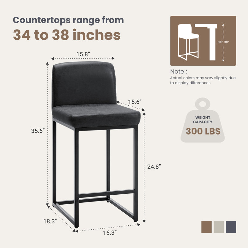 Set of 4 Modern PU Leather Bar Stools with Backrest, Comfortable Counter Stool for Kitchen & Home, Black