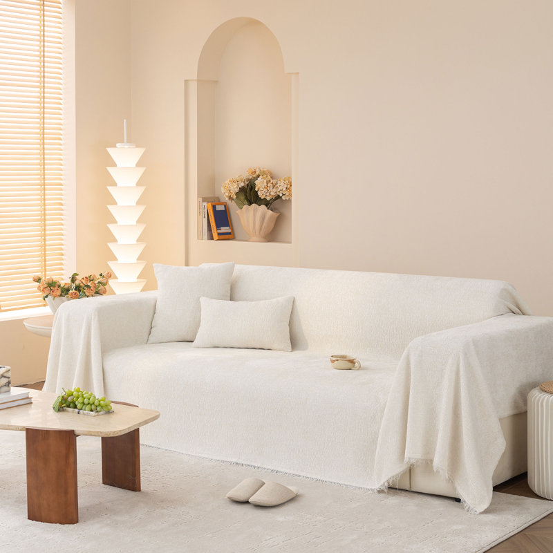 Housse pour canapé Elegant Nordic Chenille, Blanc, H 71 po x l 118 po
