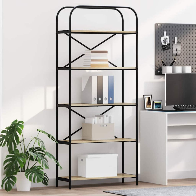 Bookshelf Engineered wood Modern Freestanding Bookshelves Organizer, (5 Shelves) 183cm. H x 80cm. W x 30cm. D, Sonoma Oak