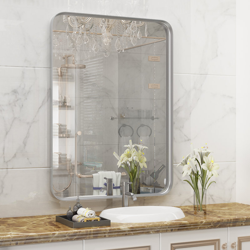 Eitzen Rectangle Wall Mirror High-Strength Tempered Glass and  Stainless Steels Framed Wall Mirror Accent Mirror, 36" x 24"