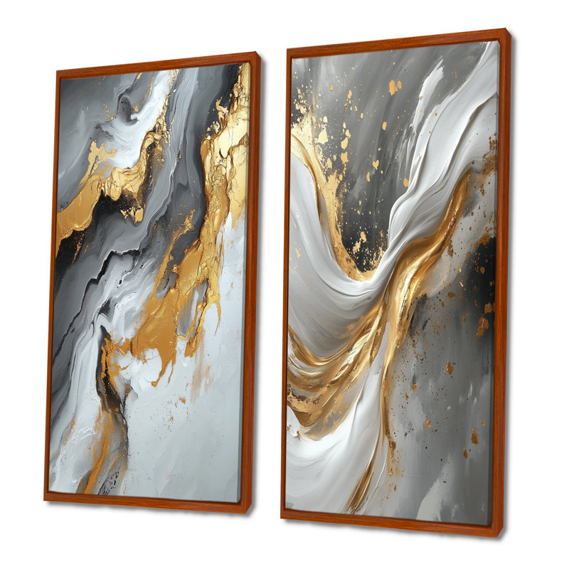 Abstrait marbre dans les tons de gris et d'or I - ensemble d'art mural en marbre 2 pièces, H 28 po x l 24 po, Brun
