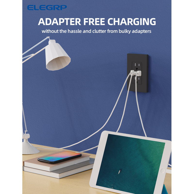 Black Polycarbonate Tamper Resistant Duplex Outlet with USB Ports and Wall Plate