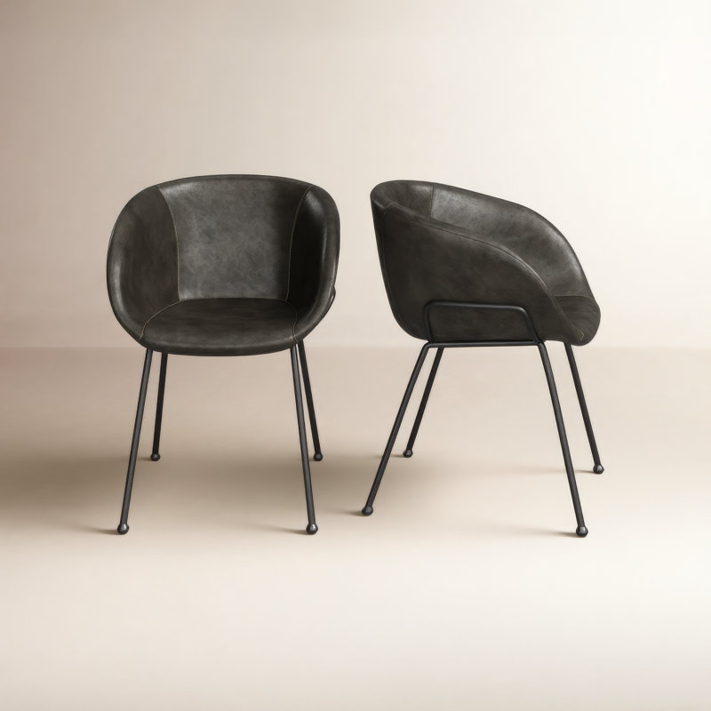 Chaise avec accoudoirs rembourrée Ardea, Gris foncé, Noir mat