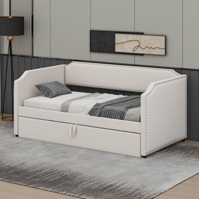 Twin Size Daybed With Pop Up Trundle, Velvet Upholstered Sofa Bed Daybed