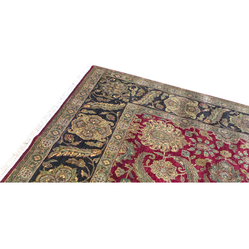Tapis bleu marine / bourgogne / doré noué à la main de conception unique 9 pi 2 po x 11 pi 11 po
