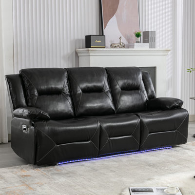Fauteuil inclinable manuel de cinéma à 3 places avec une bande lumineuse à DEL et deux porte-gobelets intégrés pour le salon et la chambre à coucher