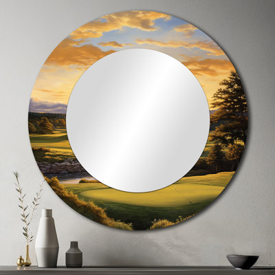 Golf Golden Hour Golf - Golf Decorative Mirror, Modern Round Wall Mirror, Printed Metal Art