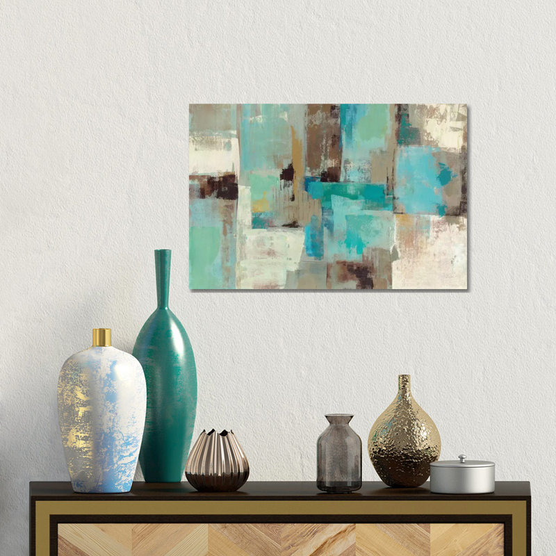 Teal And Aqua Reflections #2 by Silvia Vassileva - Print on Canvas, 30.48 cm H x 45.72 cm W, Wrapped Canvas