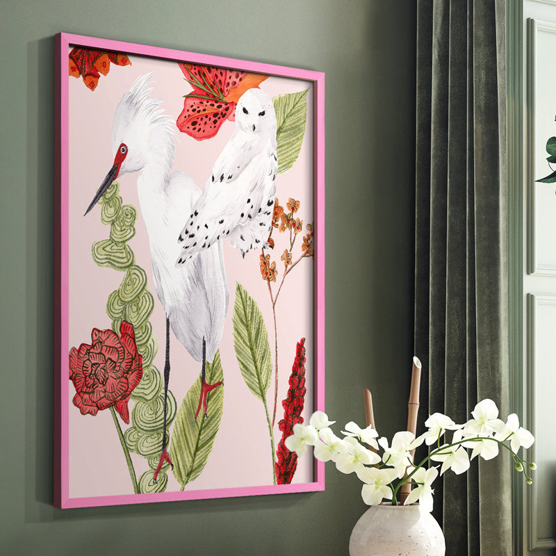 Birds in Motion III, reproduction encadrée - bois massif, Rose, H 10 po x l 8 po