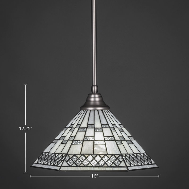 Stem Hung Pendant With Glass, Bronze, 12.25", Pewter Tiffany Glass