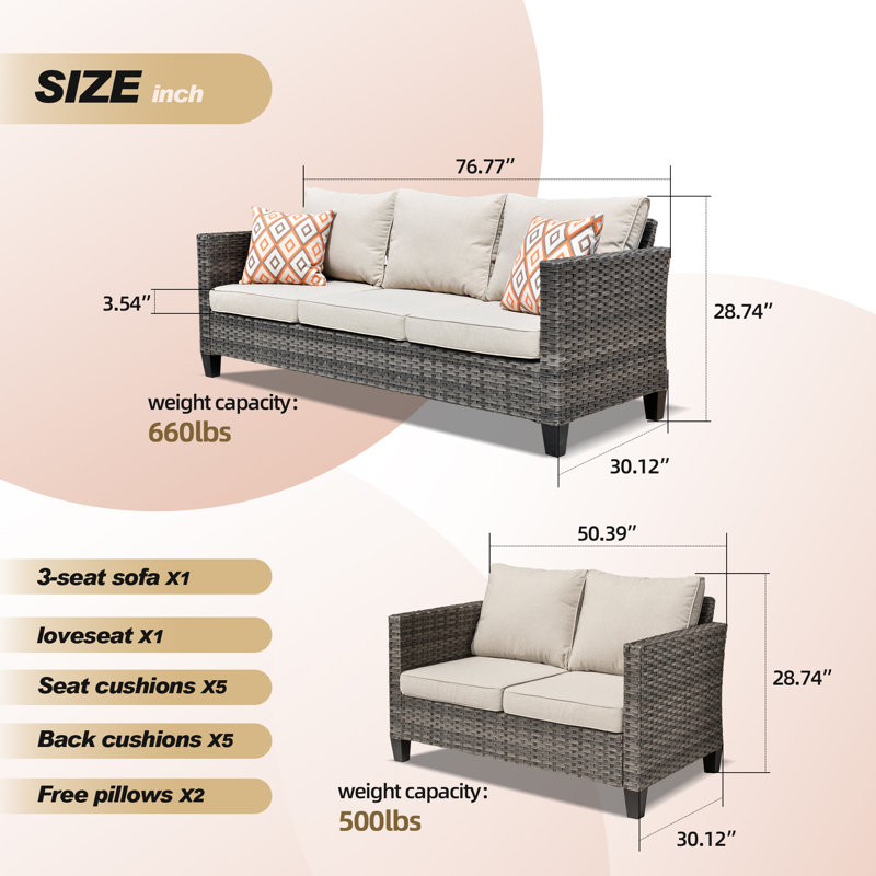 Premium All-Weather Wicker 5 - Person Patio Conversation Set with Cushions, Beige
