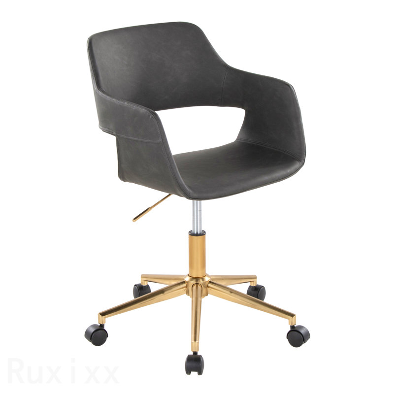 Gold Metal & Gray Faux Leather Contemporary Task Office Chair, Gray, Gold