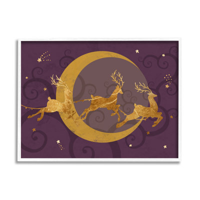 Renne survolant un croissant de lune, ciel de Noël surdimensionné, art numérique sur toile Giclée par Daphne Polselli