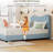 Queen Size Platform Bed Frame, Metal Frame Twin Bed Fame with Strong Wooden Slats,Sherpa Fabric Upholstered Bed Frame with Headboard, No Box Spring Needed,No Noise Free, Blue-344165323-344165312