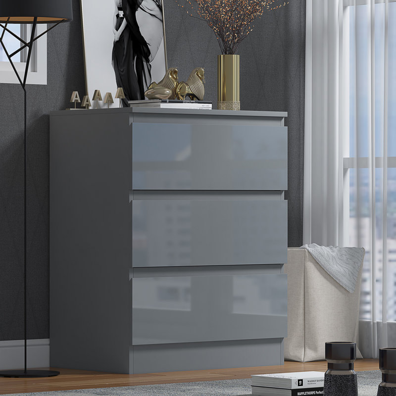 Warren 60cm 3 Drawer Chest of Drawers, Grey Gloss