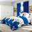 Queen Size 9-Piece Royal Blue & Black Rose Bedding & Curtain Set (Queen) - Quilted Microfiber Bedspread + Sheer Drapes-117160136