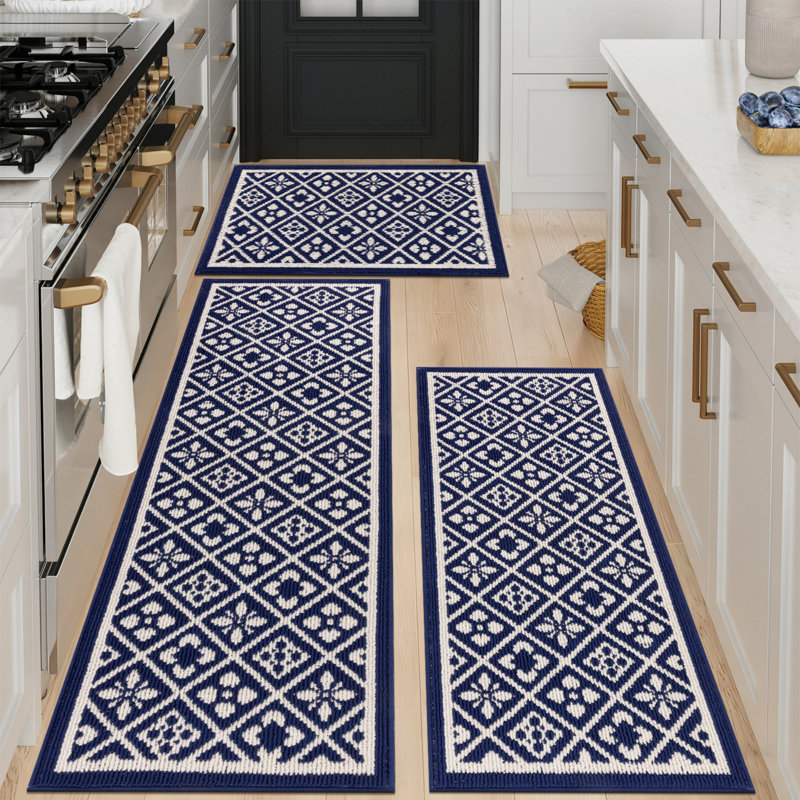 Machine Washable Non-Slip Kitchen Mat, Blue