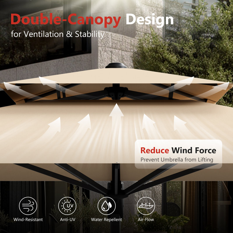 10 Ft Aluminum Cantilever Umbrella, Beige, 106" H x 120" W x 120" D
