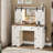 Farmhouse Vanity Desk With Mirror And Lights, White Makeup Dressing Vanity Table With Charging Station, Rustic Country Vanity Mirror With Sliding Barn Door 3 Lighting Modes Adjustable