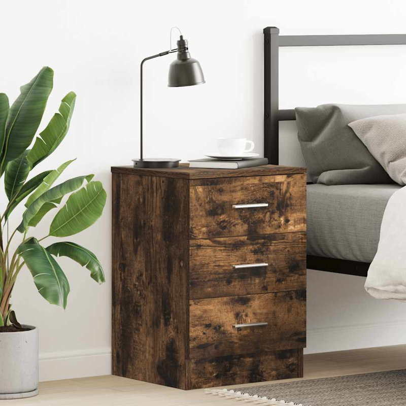 Julieanna Bedside Cabinet 38x35x56 cm Engineered Wood, Smoked Oak, Set of 1