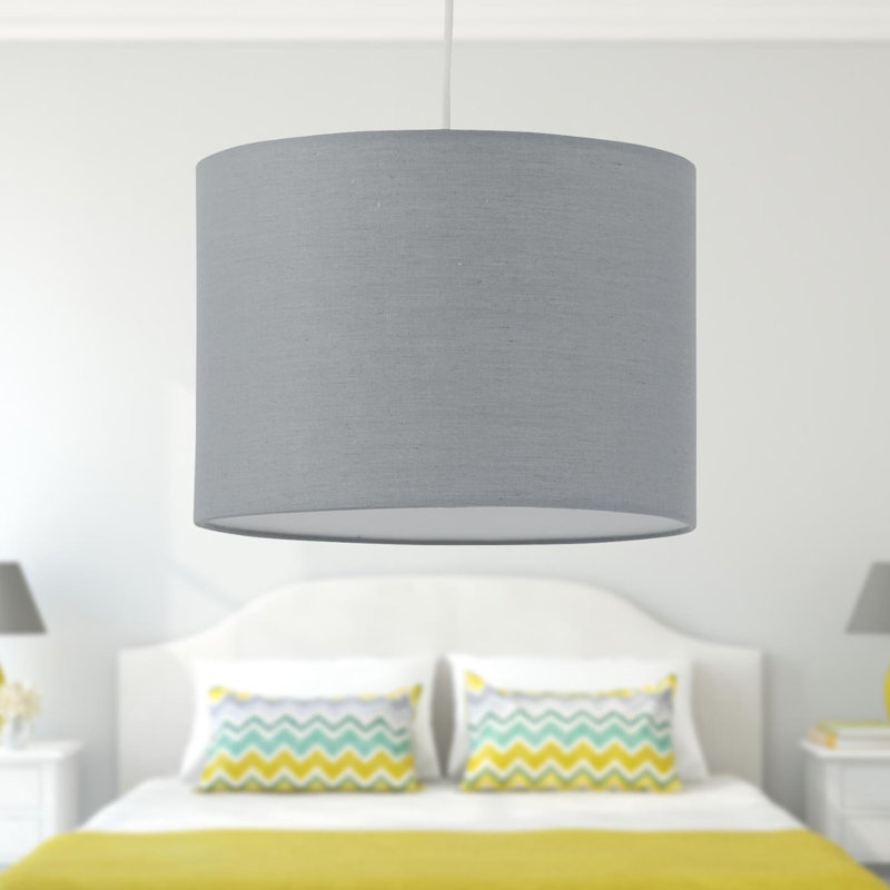 20cm H Cotton Drum Pendant Shade ( Uno ) in Grey