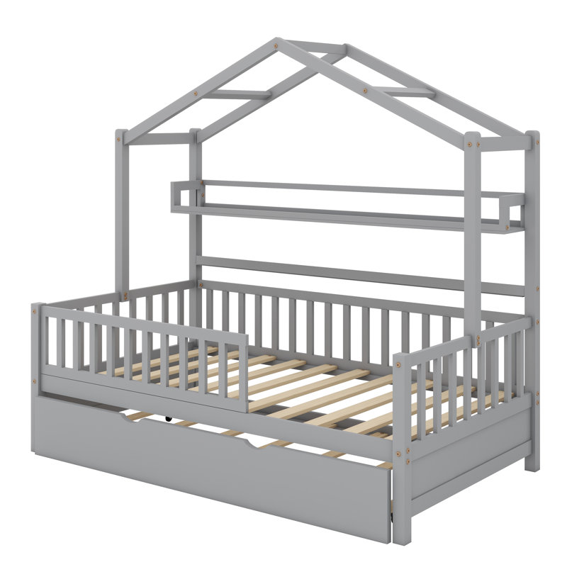 Lit maison avec lit gigogne et tablette, Lit simple, Gris