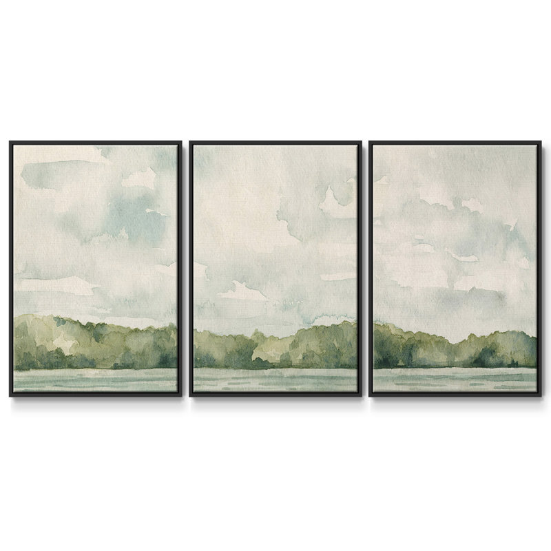 Riverside Views II - Toile encadrée multi-pièces, H 40 po x l 78 po x P 2 po, Noir